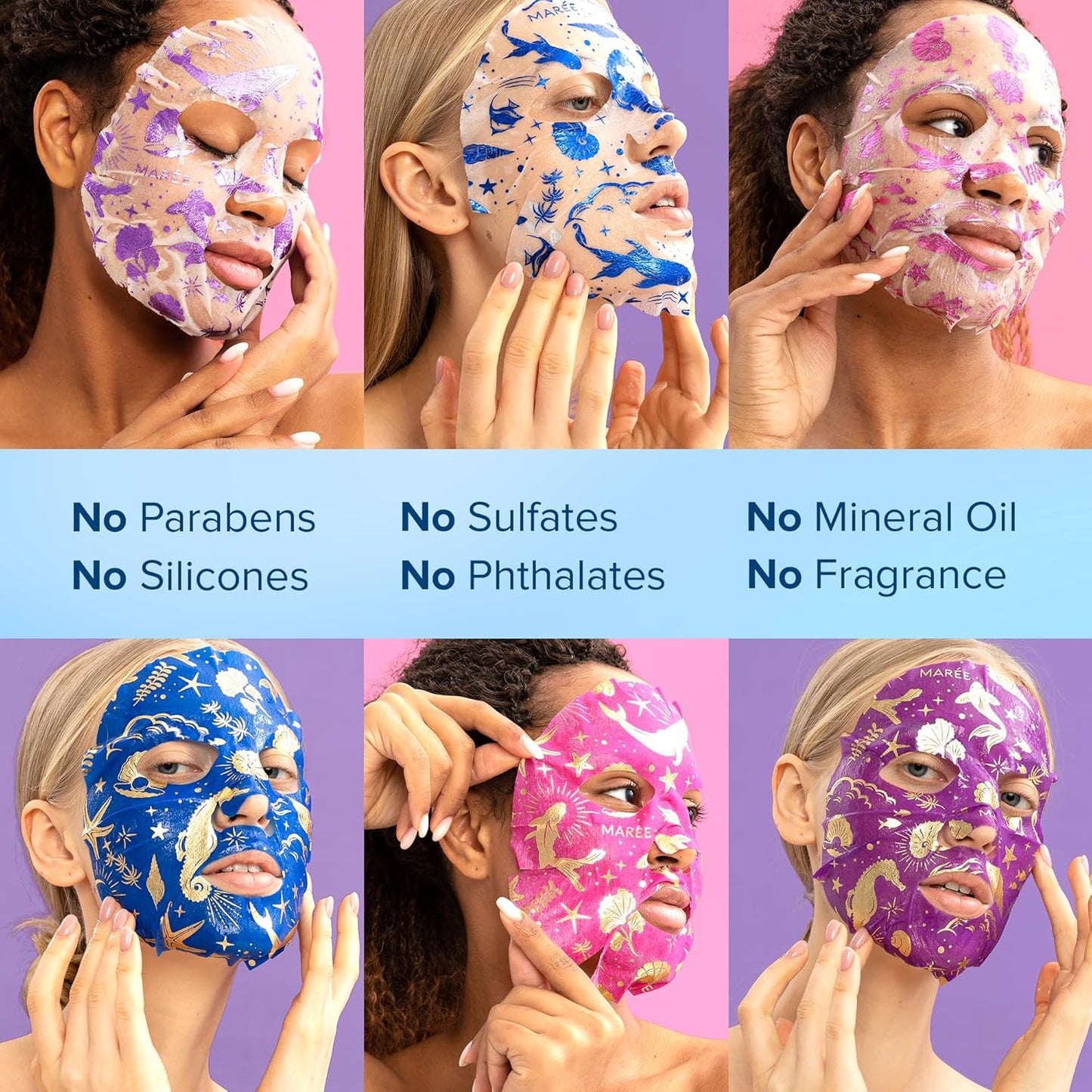 MAREE Collagen Facial Mask with Hyaluronic Acid — Sheet Face Mask Skincare — Centella Asiatica, Green & Red Algae Extract MAREE