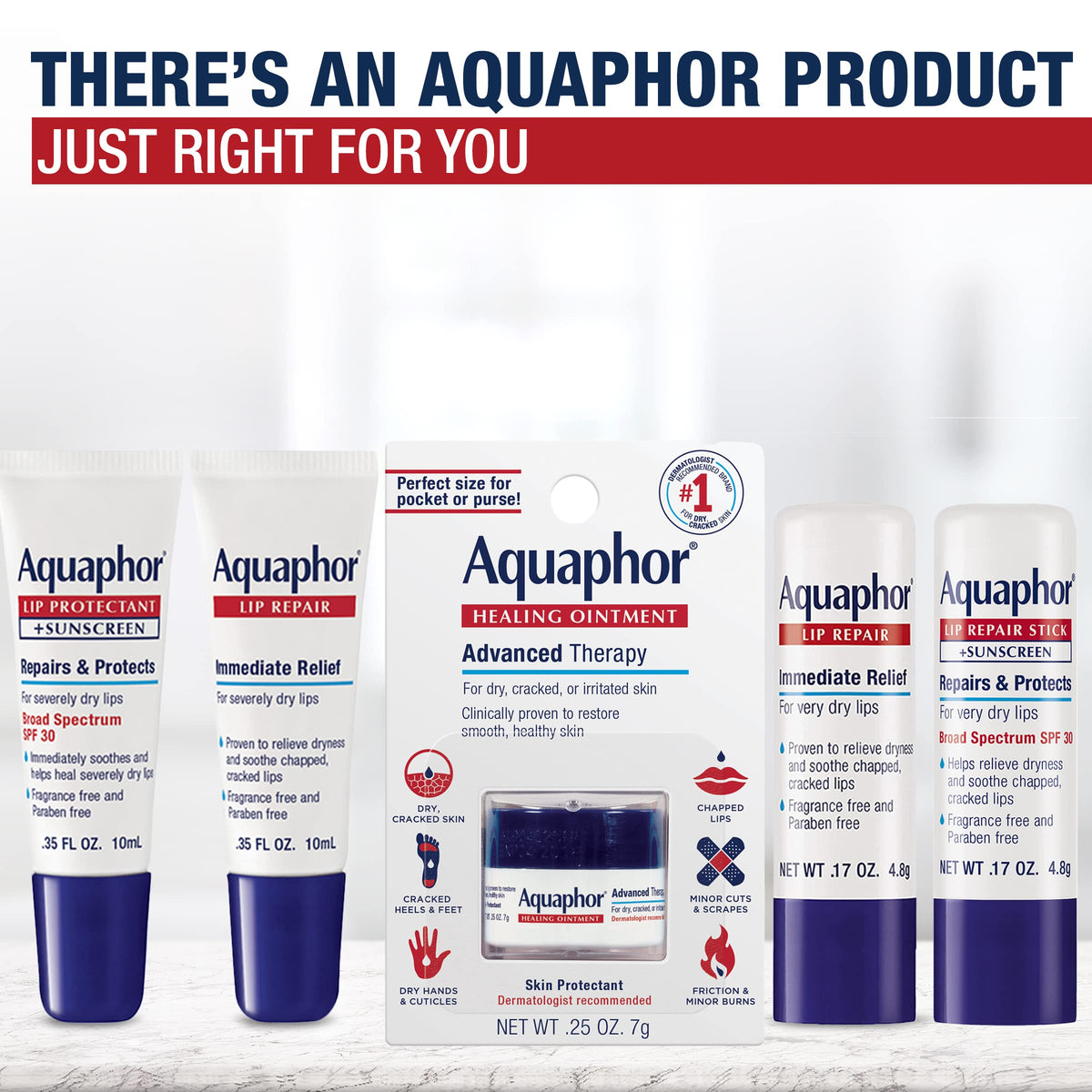 Aquaphor Lip Repair Stick, Moisturizing Lip Balm Pack, Relieves Dryness, 0.17 Oz Stick, Pack of 2 Aquaphor