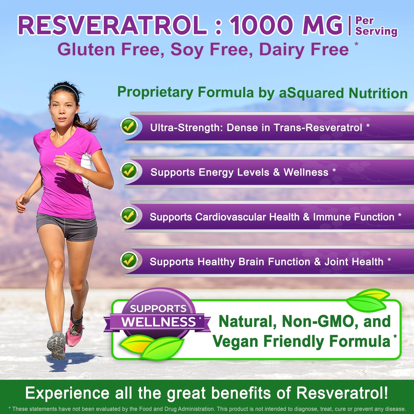 100% Natural Resveratrol - 1000mg Per Serving Max Strength (180 Capsules) Antioxidant Supplement, Trans-Resveratrol Pills aSquared Nutrition