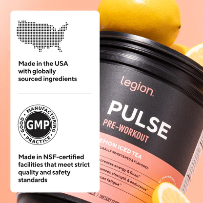 LEGION Pulse Pre Workout Supplement - All Natural Nitric Oxide Preworkout Drink to Boost Energy, Creatine Free, Naturally Sweetened, Beta Alanine, Citrulline, Alpha GPC (Fruit Punch)