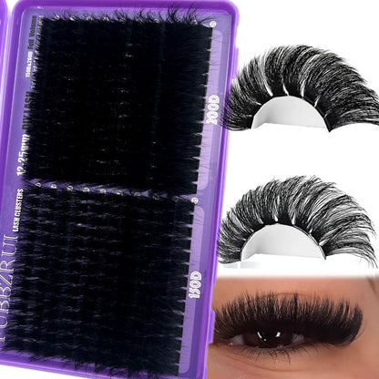 FUBBZRUI Fluffy Lash CLusters 12-25mm Long Cat Eye D Curl 280PCS Cluster Volume Eyelash Extensions 150D+200D Individual Lashes Thick DIY Lash Extesnion FUBBZRUI