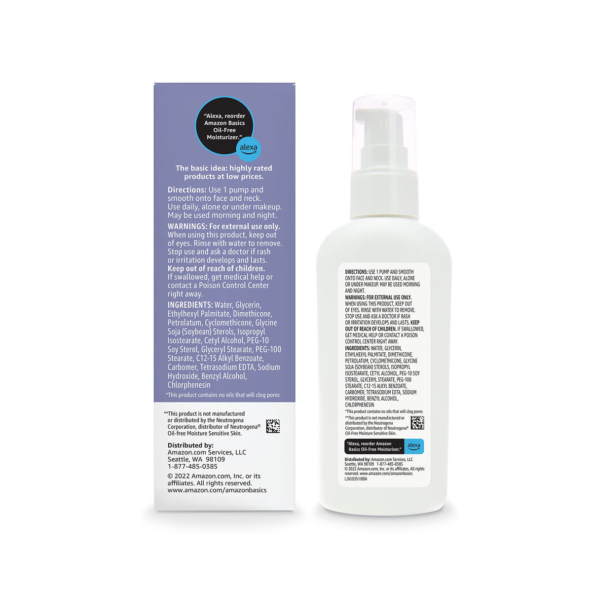 Amazon Basics Oil-free Facial Moisturizer for Sensitive Skin, Fragrance Free, Non-Comedogenic, 4 Fluid Ounce (Previously Solimo) Amazon Basics