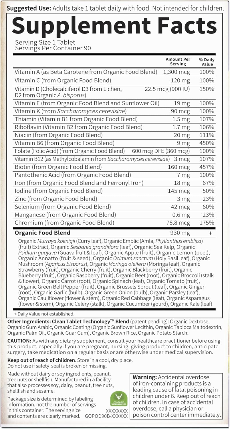 Garden of Life Prenatal Vitamins for Women, Organics Folate for Energy & Healthy Fetal Development, Non-constipating Iron, Vitamin C, B6, B12, D3, Non-GMO, Gluten-Free, Vegan, 90 Day Supply Gsupps Australia