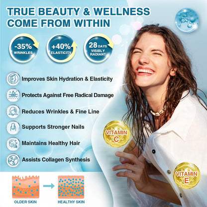 NATURE TARGET Marine Collagen Peptides Powder - Type I & III Collagen with Probiotics, Vitamin C & Hyaluronic Acid for Skin, Hair, Nails NATURE TARGET