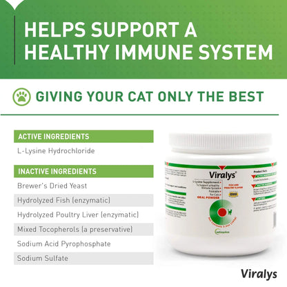 Vetoquinol Viralys Daily L-Lysine Powder for Cats and Kittens, Fish Flavored Lysine Supplement for Cats and Kittens to Support Immune Health Vetoquinol