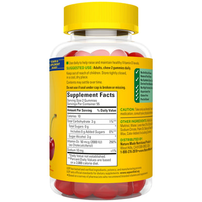 Nature Made Zero Sugar Vitamin D3 Gummies 2000 IU (50 mcg) Per Serving, Bone & Immune Support, Aspartame Free Nature Made