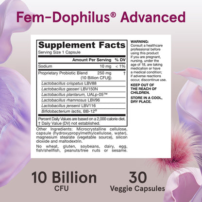 Jarrow Formulas Fem-Dophilus Advanced Vaginal & Digestive Probiotics 10 Billion CFU with 6 Science Backed Strains, for Vaginal, Urinary Tract Jarrow Formulas
