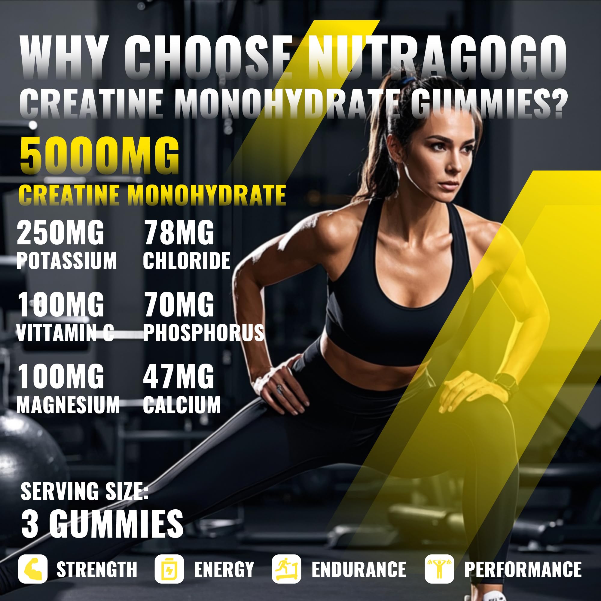 NUTRAGOGO NSF Certified Creatine Gummy - Creatine Monohydrate Gummies for Men & Women-5g of Creatine Monohydrate per Serving - Sugar Free,Vegan, Pineapple Electrolyte Chews, 135 Count NUTRAGOGO buy australia supplements