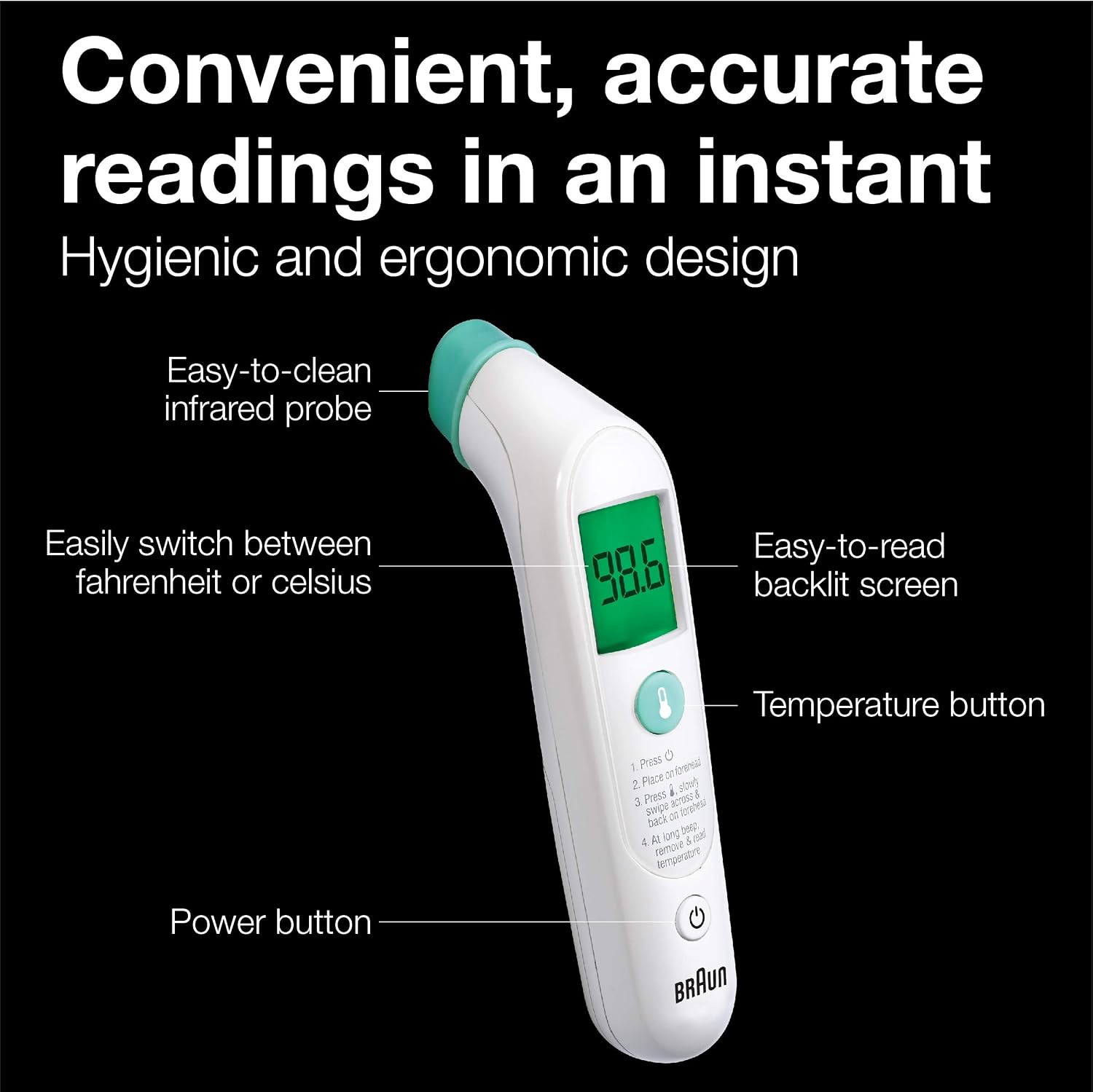 Braun TempleSwipe Digital Thermometer with Color-Coded Temperature Guidance - Temporal Thermometer for Adults, Babies, Toddlers & Kids Gsupps Australia
