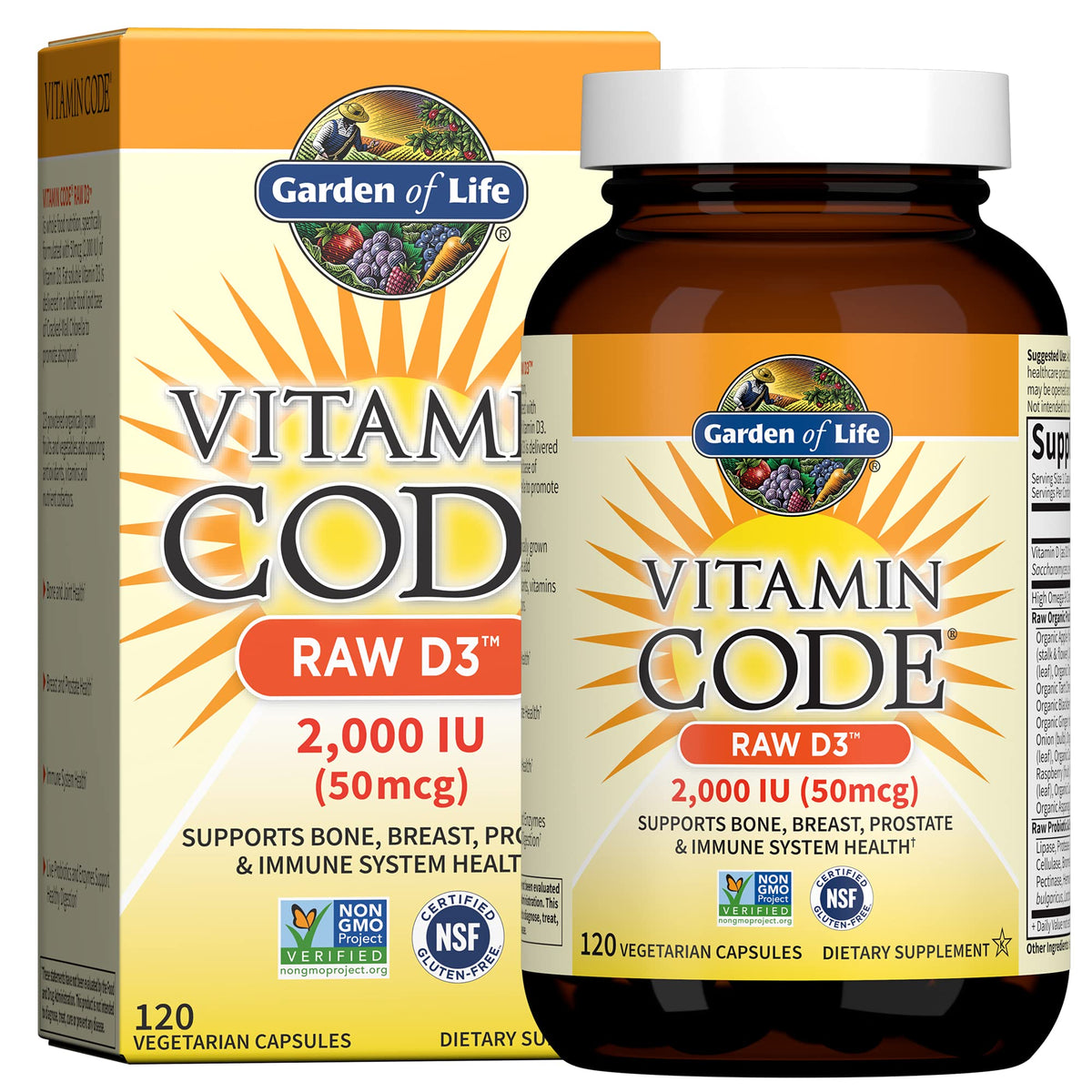 Garden of Life Vitamin D, Vitamin Code Raw D3, Vitamin D 2,000 IU, Raw Whole Food D3 Supplements with Chlorella, Fruit, Veggies & Probiotics Garden of Life