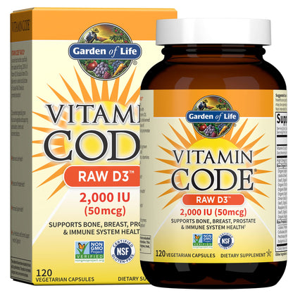 Garden of Life Vitamin D, Vitamin Code Raw D3, Vitamin D 2,000 IU, Raw Whole Food D3 Supplements with Chlorella, Fruit, Veggies & Probiotics Garden of Life