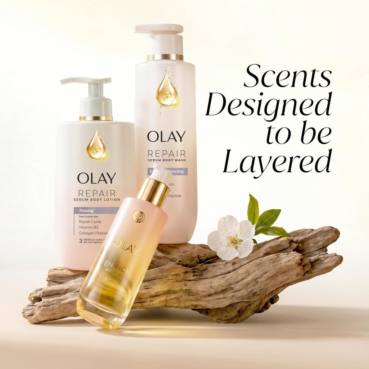 Olay Enrich Boosting Body Oil for Women, with 3-in-1 Oil + Serum Complex with Argan Oil, Rosehip Oil, and Collagen Peptide, Free of Sulfates, Parabens & Phthalates, Vanilla Plum & Amber Scent, 4 fl oz Olay