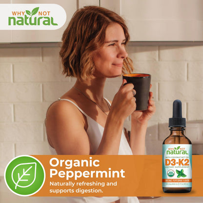 Why Not Natural Organic Vitamin D3 K2 (MK-7) Liquid Drops, 5000 IU of sublingual D3 with Coconut MCT Oil Why Not Natural