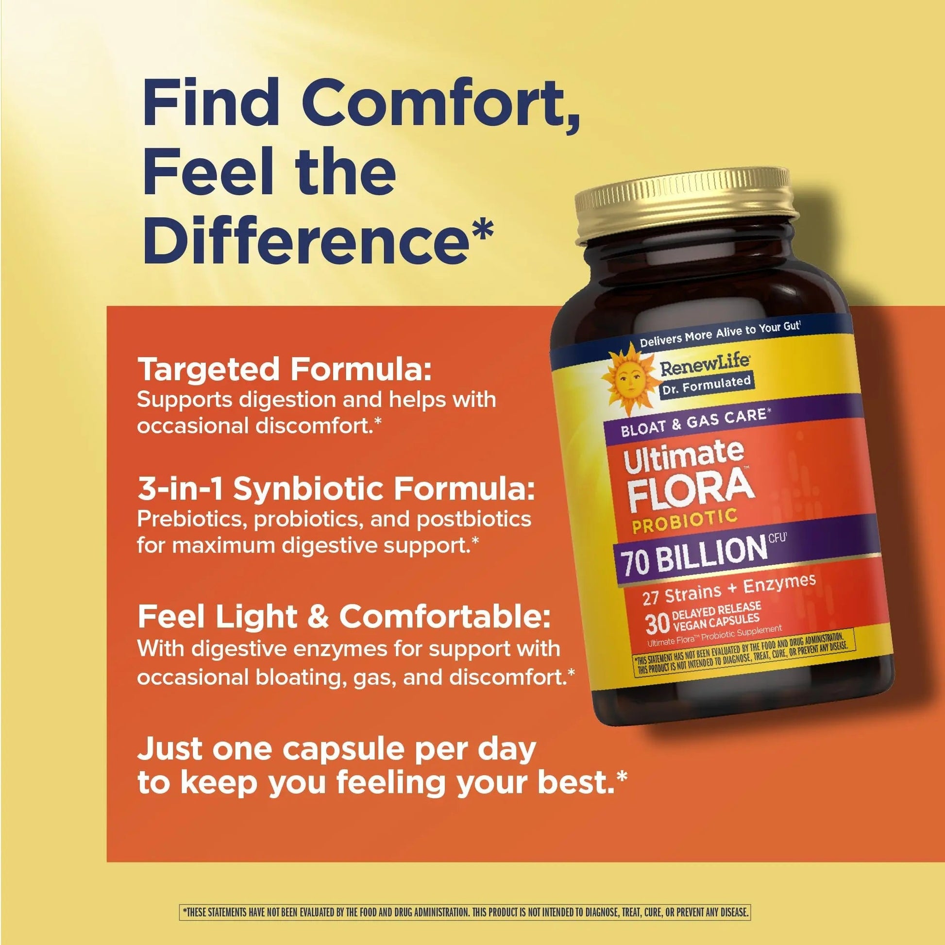 Renew Life Ultimate Flora Probiotics Bloat & Gas Support 70 Billion CFU Delayed Release Vegan Capsules | Doctor Formulated | Digestive Health | Immune Health | Dairy Free | 30 Count Renew Life buy australia supplements