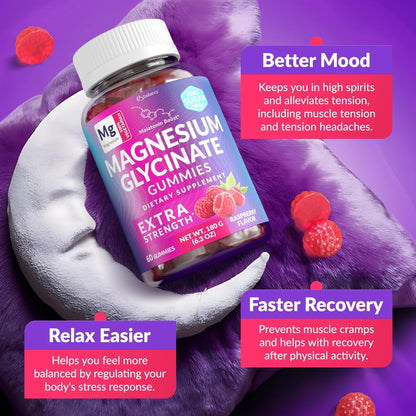 Magnesium Glycinate Gummies 400mg, Muscle Support and Relaxation, Magnesium Supplement for Women, Men and Kids, High Absorption, Sugar Free, BE&LANCY