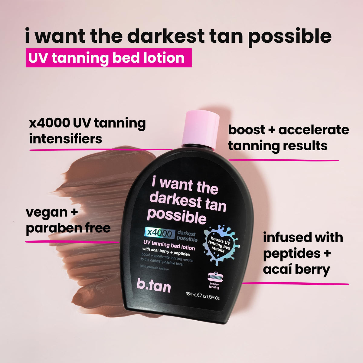 b.tan UV Tanning Bed Lotion - Extreme Dark Tinted Tan Accelerator B.TAN