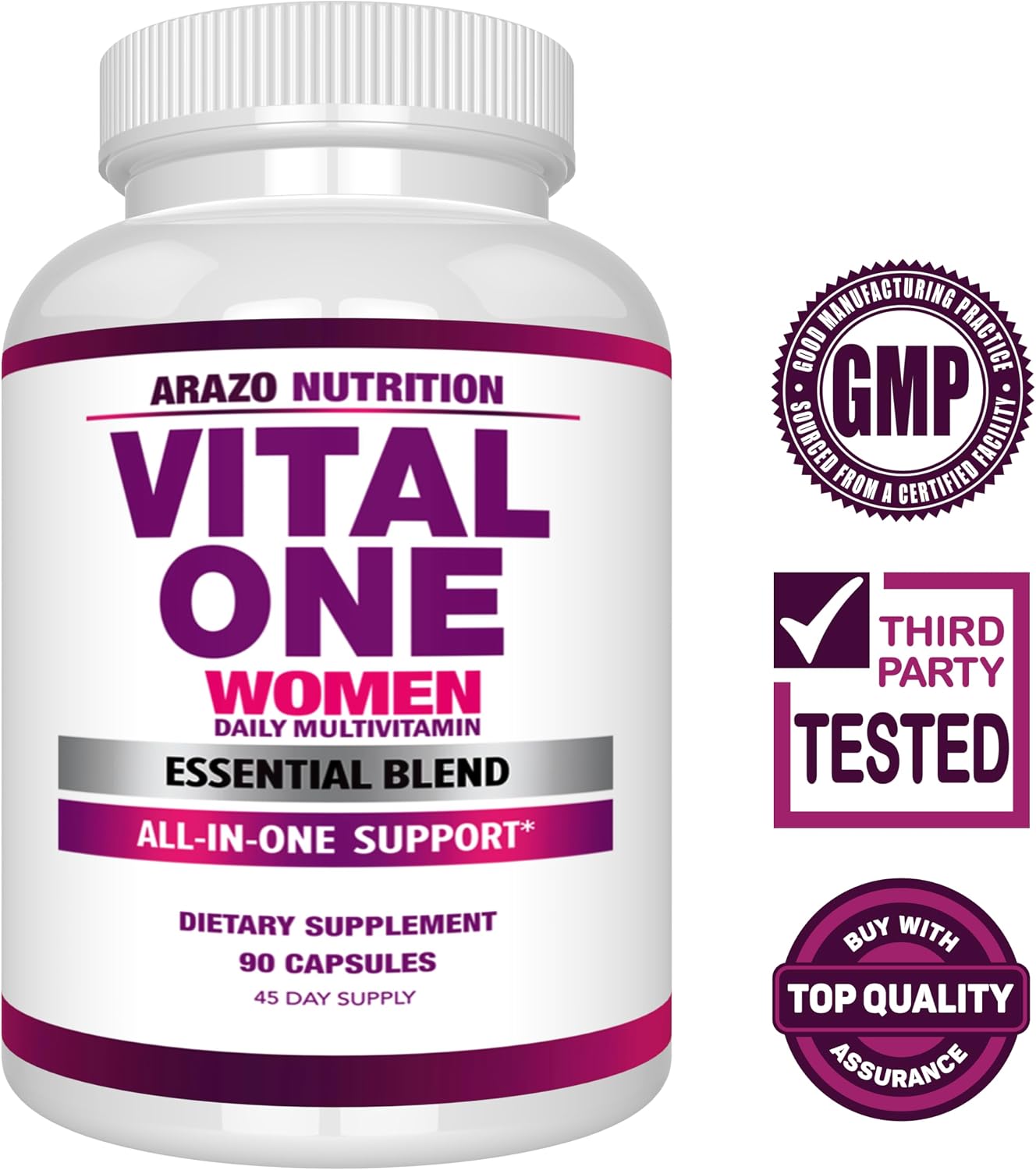 Arazo Nutrition Vital One Multivitamin for Women - Daily Wholefood Supplement - 90 Vegan Capsules Gsupps Australia
