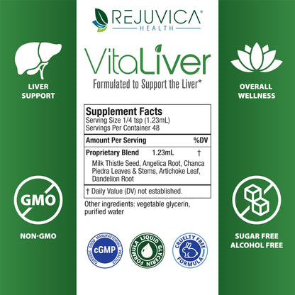 Rejuvica Health VitaLiver | Liver Cleanse & Detox Drops | Milk Thistle, Artichoke, Chanca Piedra & Dandelion Extract | Fatty Liver Support Repair Rejuvica Health