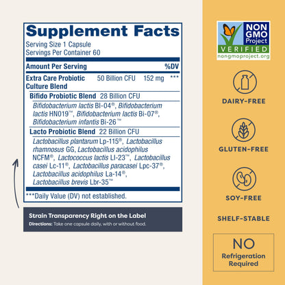 Renew Life Extra Care Digestive Probiotic Capsules, 50 Billion CFU Guaranteed, Daily Supplement Supports Immune, Digestive, Respiratory Health(1), L. Rhamnosus GG, Dairy, Soy and Gluten-Free, 90 Count | 90 Vegetarian Capsules | Supports Digestive, Immune Gsupps Australia