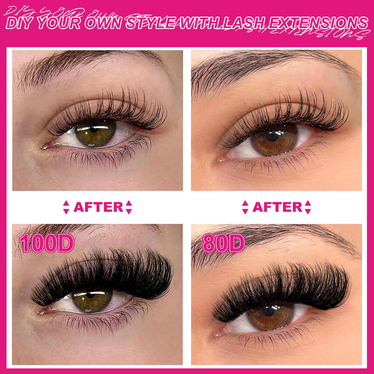 Fowendia Lash Clusters Kit Fluff 80D 100D Individual Lashes D-Curly Cluster Eyelash Extensions 10-18mm DIY Lash Extension Kit Lash Bond and Seal Waterproof, Lash Applicator, Thick False Eyelashes Kit Fowendia