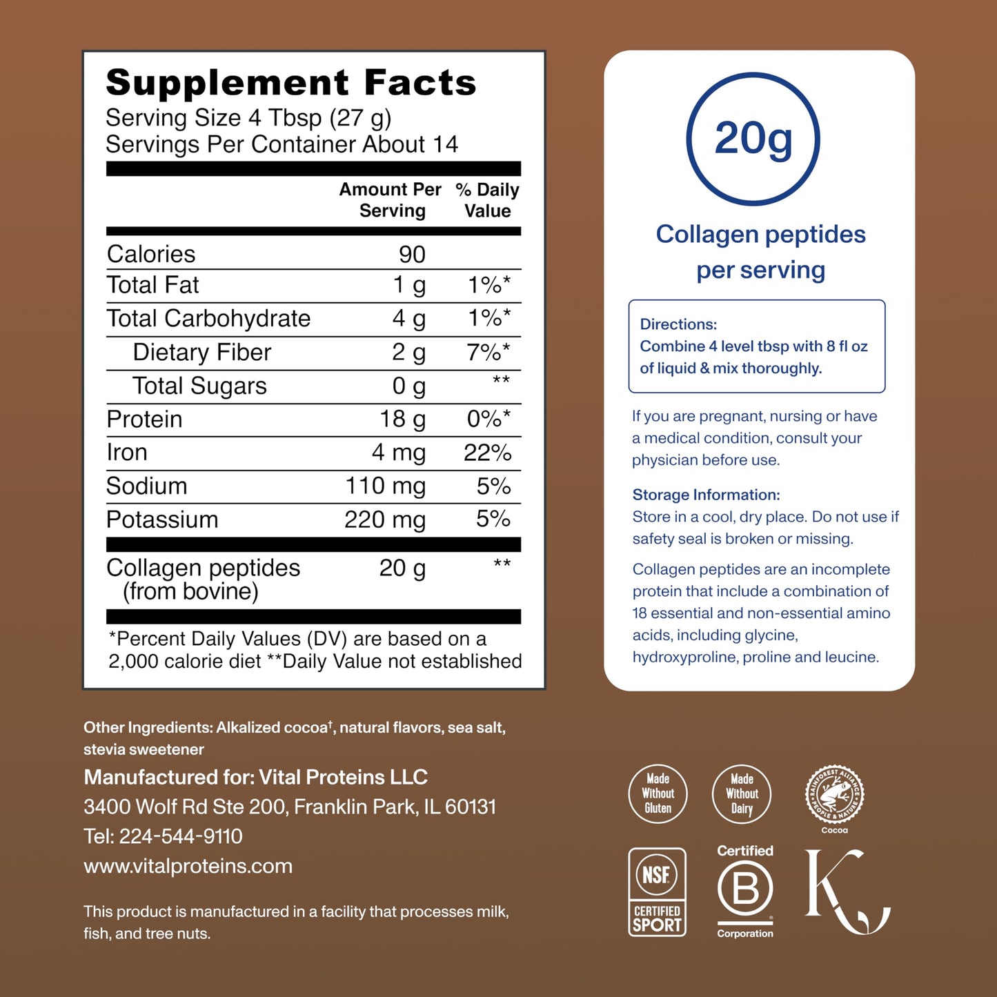 Vital Proteins Collagen Peptides Powder - Chocolate Powder for Hair, Nail, Skin, Bone & Joint Health, 13.5oz Vital Proteins