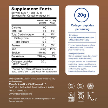 Vital Proteins Collagen Peptides Powder - Chocolate Powder for Hair, Nail, Skin, Bone & Joint Health, 13.5oz Vital Proteins