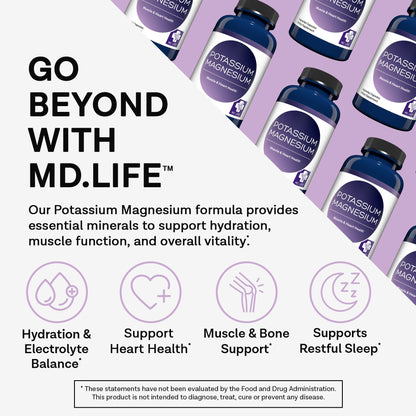 MD. Life Potassium Magnesium Supplement - 90 Capsules - Magnesium Potassium Supplement - High Absorption Complex MD.LIFE