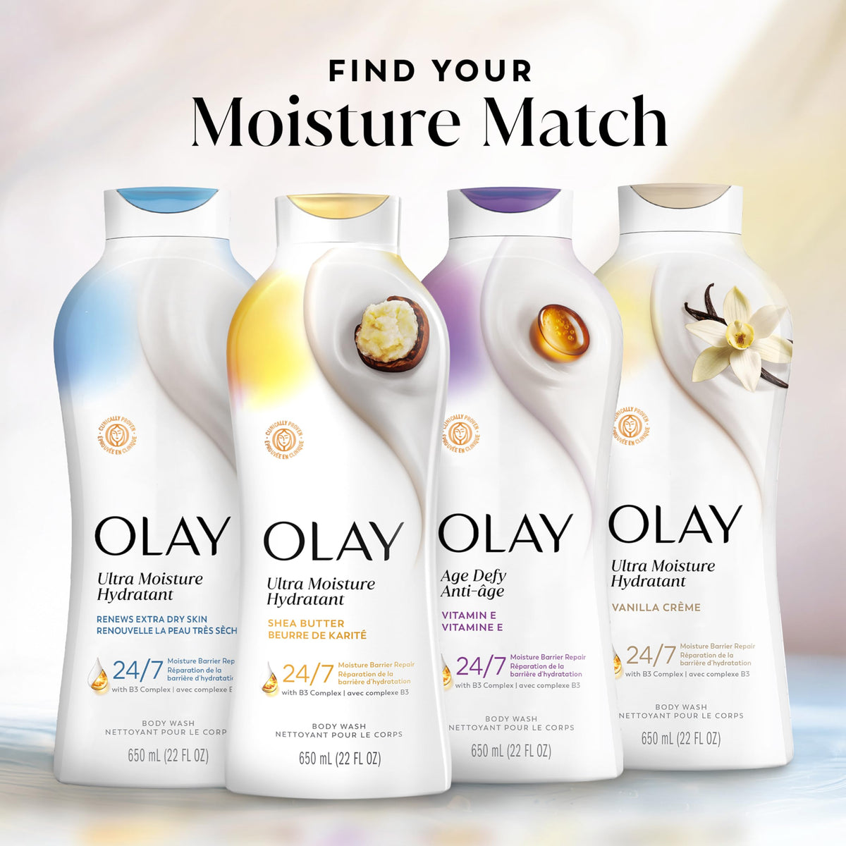 Olay Body Wash for Women, Ultra Moisture, 24hr Moisturizing, Hydrating & Refreshing, B3 Vitamin Complex, Free of Parabens & Phthalates, for All Skin Types, Shea Butter Scent, 22 fl oz (Pack of 4) Olay