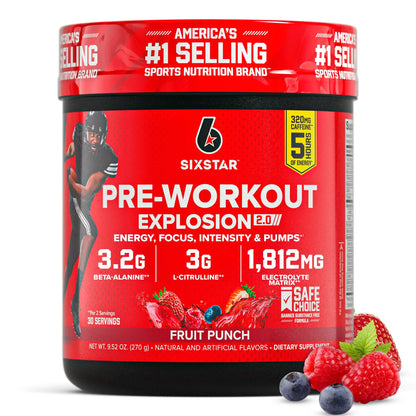 Six Star Pre-Workout Powder for Men & Women, Fruit Punch (30 Servings) - Preworkout Explosion 2.0 Energy Powder Drink Mix with Beta-Alanine & Caffeine Six Star