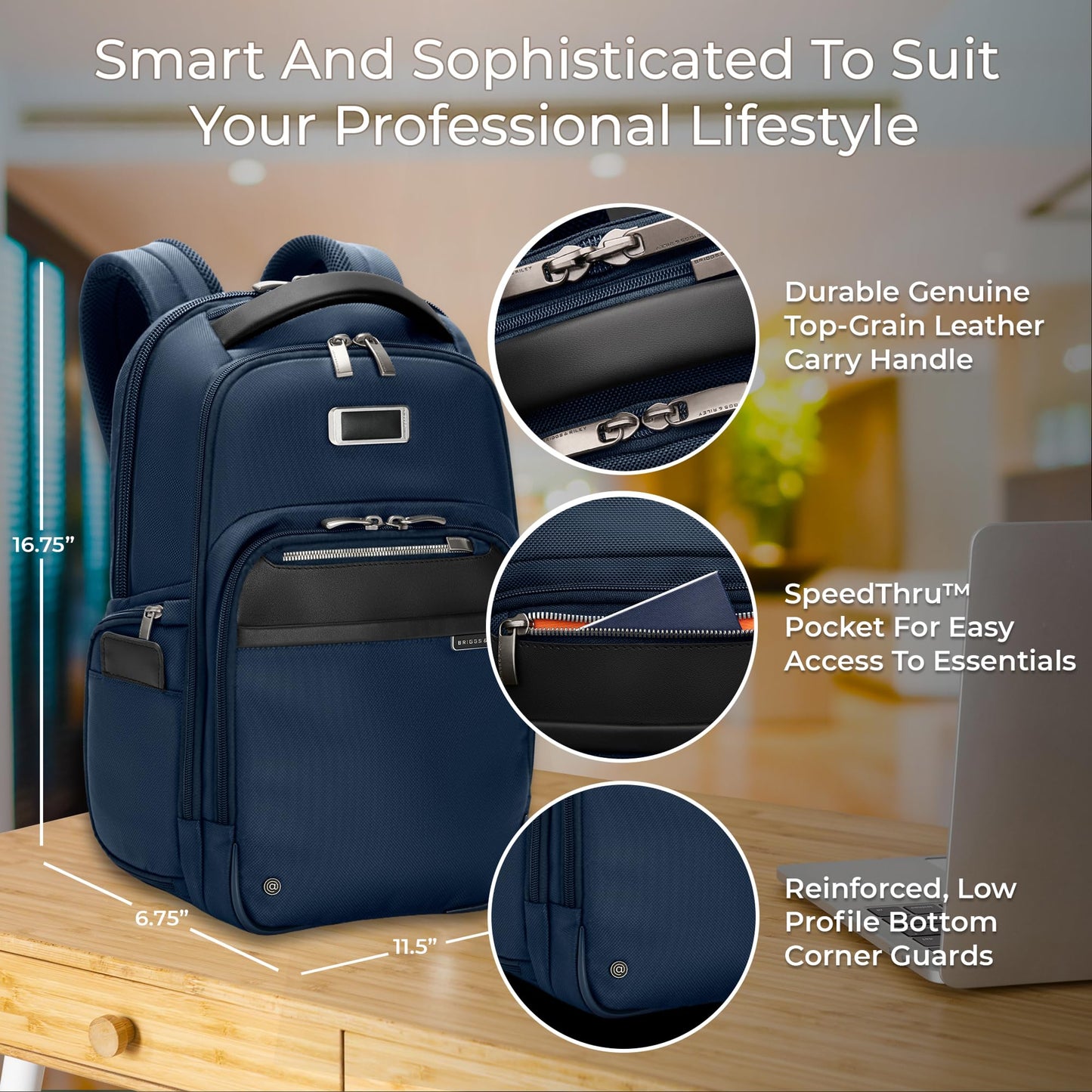 Briggs & Riley Medium Cargo Backpack for Women & Men - Laptop Backpack, For Work & Travel, Lightweight & Durable, Padded Straps, Fits up to 15" Laptop - @work Collection, Black Gsupps Australia