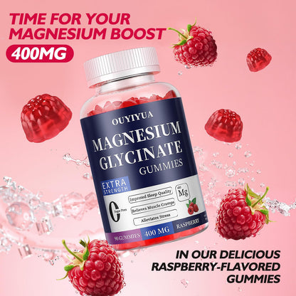 Magnesium Glycinate 400mg Gummies, Sugar Free Magnesium Gummies with Vitamins D, B6 for Sleep Support, OUYIYUA