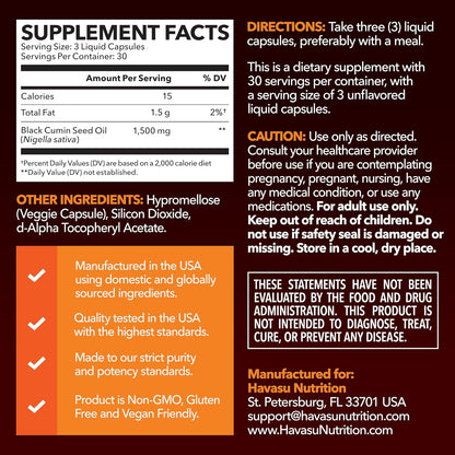 Black Seed Oil Capsules, Vegan, Non-GMO, Cold-Pressed Nigella Sativa, 90ct | 1500mg Per Serving Black Cumin Supplement for Skin Health, Immune Function, and Digestive Health, Unflavored, 30 Servings Gsupps Australia