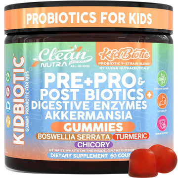 Clean Nutra Kids Probiotics Gummies with Prebiotics, Postbiotics, Digestive Enzymes, Akkermansia, Boswellia Serrata, Turmeric, Chicory – 60 Count – Plant-Based Supplement for Kids – PeachPop Flavor Clean Nutraceuticals buy australia supplements