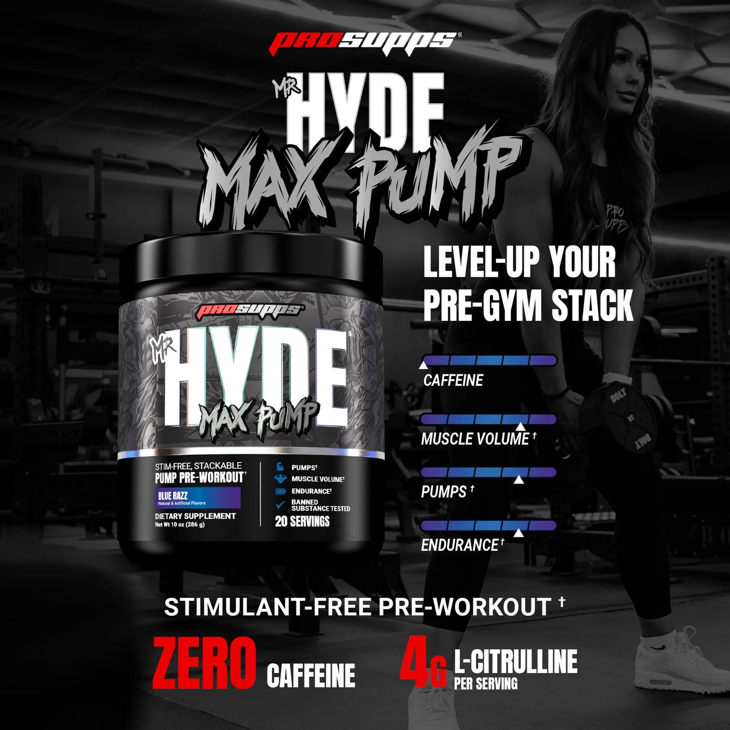 ProSupps Mr. Hyde Max Pump Pre Workout Powder - Stim-Free Preworkout Supports Blood Flow, Muscle Volume & Endurance - Caffeine-Free Nitric Oxide Gym & Fitness Supplements ProSupps