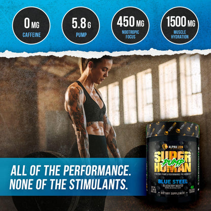 ALPHA LION Superhuman Pump Pre Workout Powder, Nootropic Caffeine & Stim Free Preworkout Supplement, Nitric Oxide Booster, Muscle Gainer, Energy & Focus (42 Servings, Mango Veiniac Flavor)