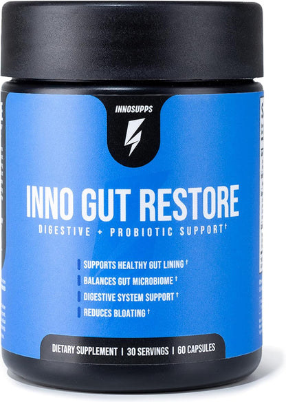 Inno Gut Restore Probiotic Prebiotic & Digestive Enzymes for Gut Health for Women & Men - Supports Digestive Health with Enzymes for Digestion & Pre + Probiotic Blend (30 Servings, 60 Capsules)
