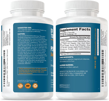 Dr. Tobias Psyllium Daily, Supports Healthy Bowel Movement, Psyllium Husk Capsules with Bentonite Clay, Flaxseed & Natural Ingredients, Daily Fiber Supplement in Support of Colon Health, 180 Capsules