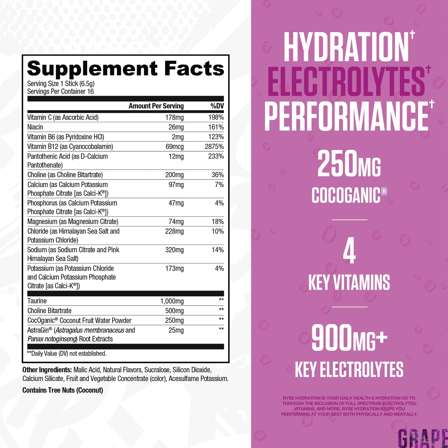 RYSE Hydration Electrolyte Powder Drink Mix Packets - Kool-Aid Grape - Sugar-Free Full Spectrum Electrolytes with Essential Vitamins, Taurine and Choline for Rehydration - 16 Serving Sticks