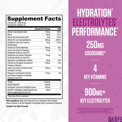 RYSE Hydration Electrolyte Powder Drink Mix Packets - Kool-Aid Grape - Sugar-Free Full Spectrum Electrolytes with Essential Vitamins, Taurine and Choline for Rehydration - 16 Serving Sticks