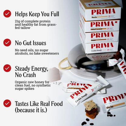PRIMA Cookie Dough Protein Bar | 21g Grass Fed Whey and Collagen | No Seed Oils, No Preservatives, Raw Honey Sweetened | 7 Pack PRIMA ANCESTRAL PROTEIN BAR
