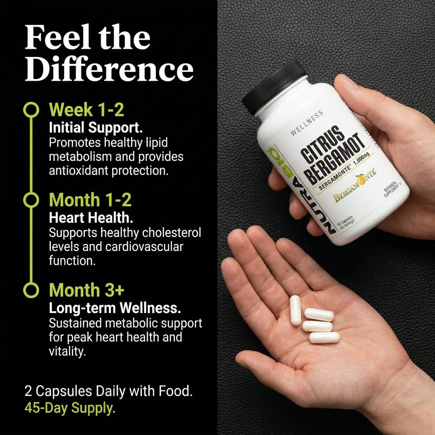 NutraBio Citrus Bergamot Bergamonte Extract Supplement, 1,000mg - May Help Promote Cardiovascular Health and Wellness, 90 Capsules NutraBio