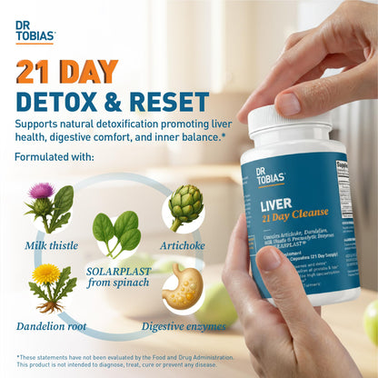 Dr. Tobias Liver 21 Day Cleanse - Herbal Liver Detox Cleanse with Milk Thistle Dandelion Root & Artichoke Extract | Supports Liver Health & Digestion (63 Vegetarian Capsules (Pack of 1))