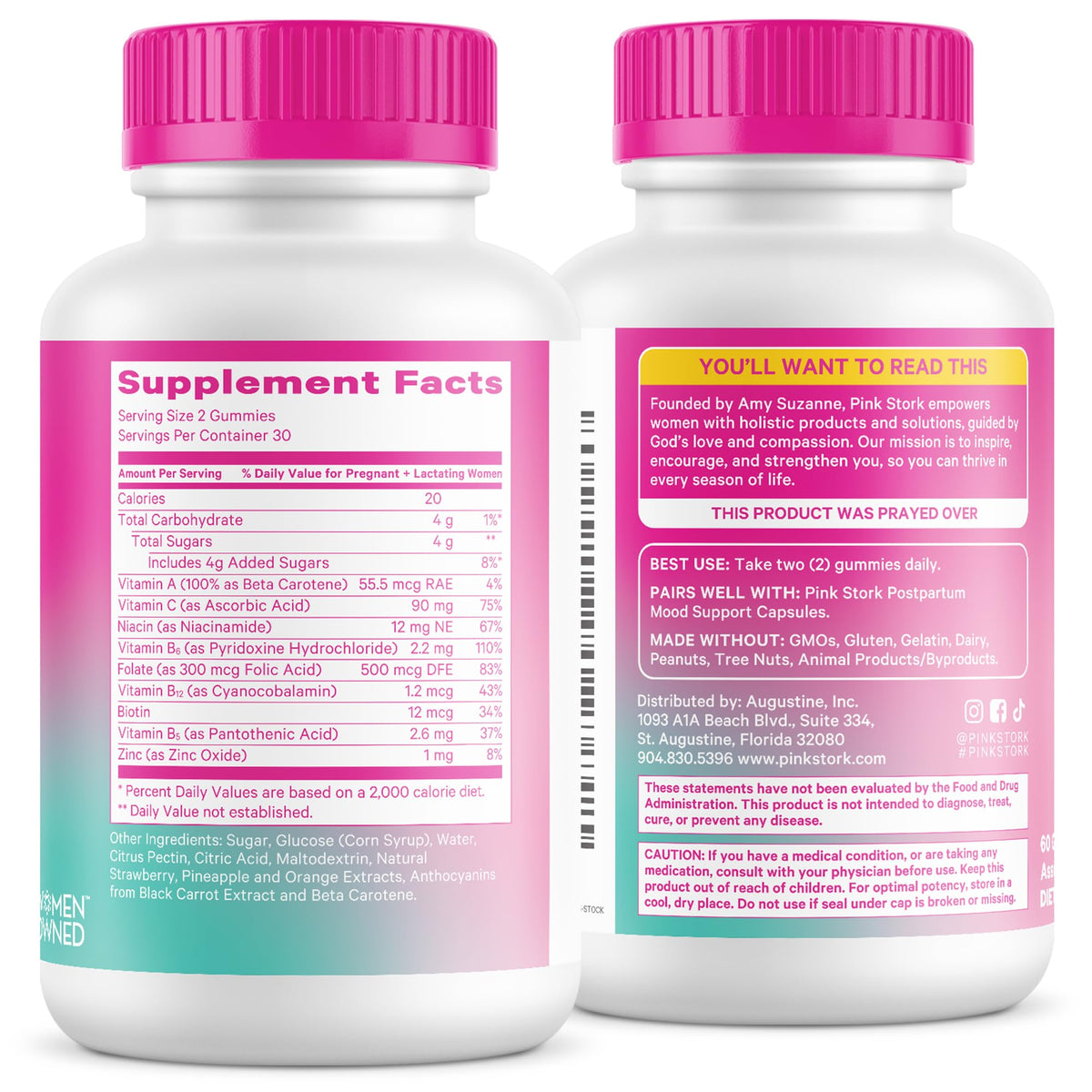 Pink Stork Total Postnatal Vitamin Gummies - Multivitamin for Postpartum Recovery and Lactation Support - Folic Acid, B6, and Vitamin C Pink Stork