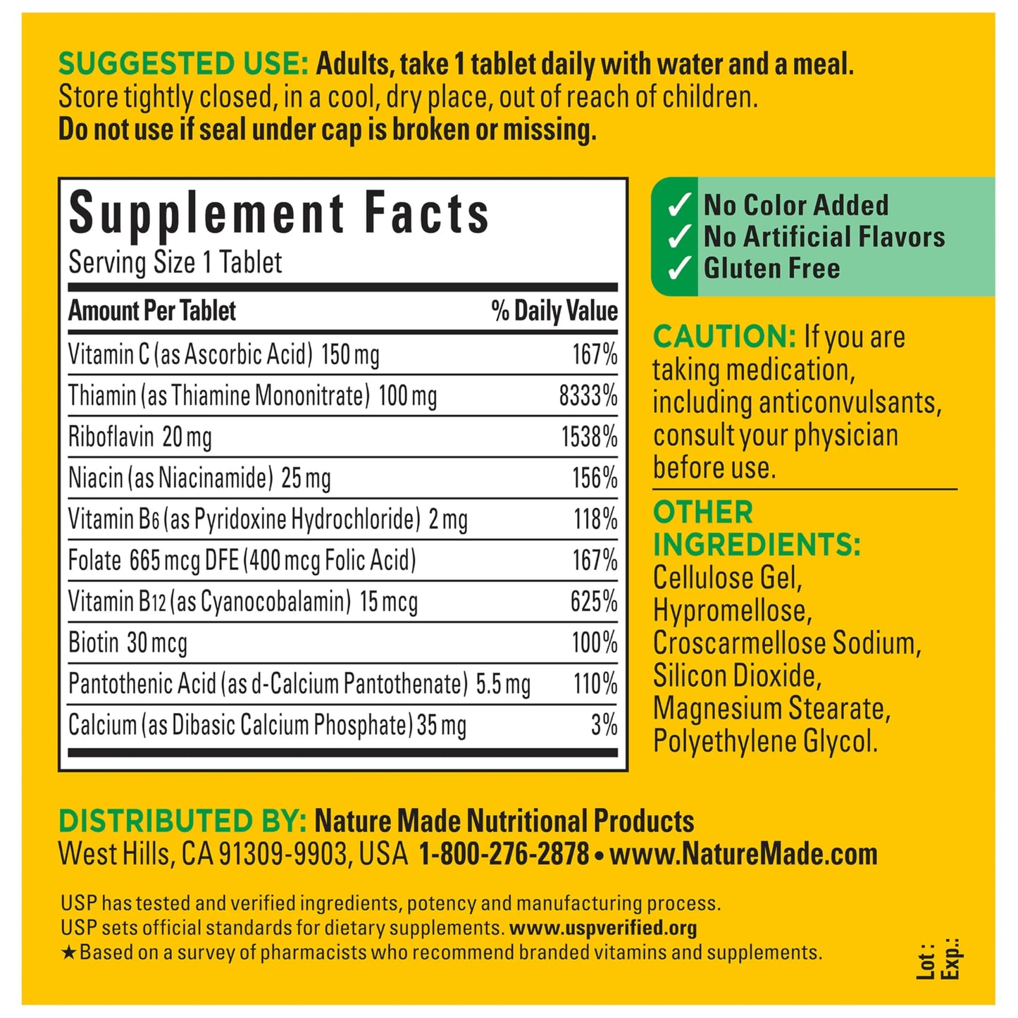 Nature Made Super B Complex with Vitamin C & Folic Acid, B Complex Vitamins for Women and Men, Dietary Supplement Nature Made