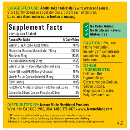 Nature Made Super B Complex with Vitamin C & Folic Acid, B Complex Vitamins for Women and Men, Dietary Supplement Nature Made