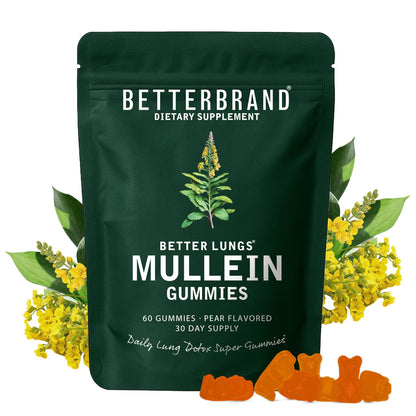 Betterbrand Mullein Chewable Gummies for Lung Cleanse and Detox, Respiratory Health Supplement, 1000mg Mullein Extract per Serving, 60 Gummies Betterbrand
