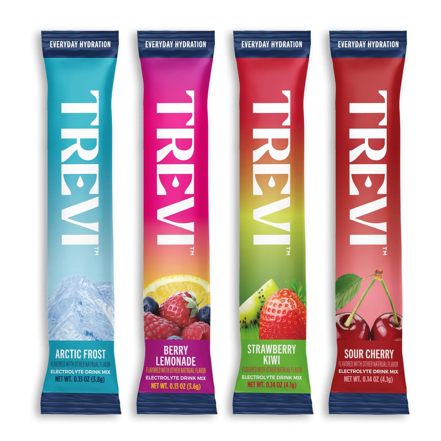 TREVI™ Everyday Sugar Free Electrolytes - Essential Drink Mix Hydration Powder Packets - 20 Count - Favorites Variety Pack - Sour Cherry, Strawberry Kiwi, Berry Lemonade, Arctic Frost TREVI