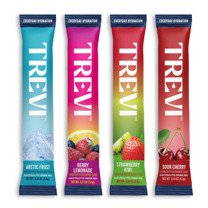 TREVI™ Everyday Sugar Free Electrolytes - Essential Drink Mix Hydration Powder Packets - 20 Count - Favorites Variety Pack - Sour Cherry, Strawberry Kiwi, Berry Lemonade, Arctic Frost TREVI