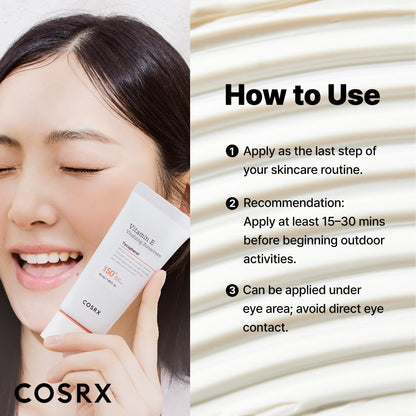 COSRX Vitamin E Sunscreen SPF 50, Natural Glow, for Oily Skin, 1.69 fl oz COSRX