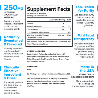 LEGION Liposomal Vitamin C Gummy - High Absorption Liposomal VIT C for Women & Men - Natural Vitamin C Supplements for Immune System Support (60 Gummies)